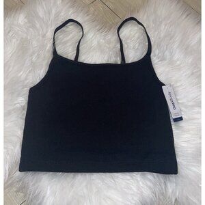 Gap Body Cotton Rib Crop Cami Shelf Bra Tank Top Womens XS XSmall Black New